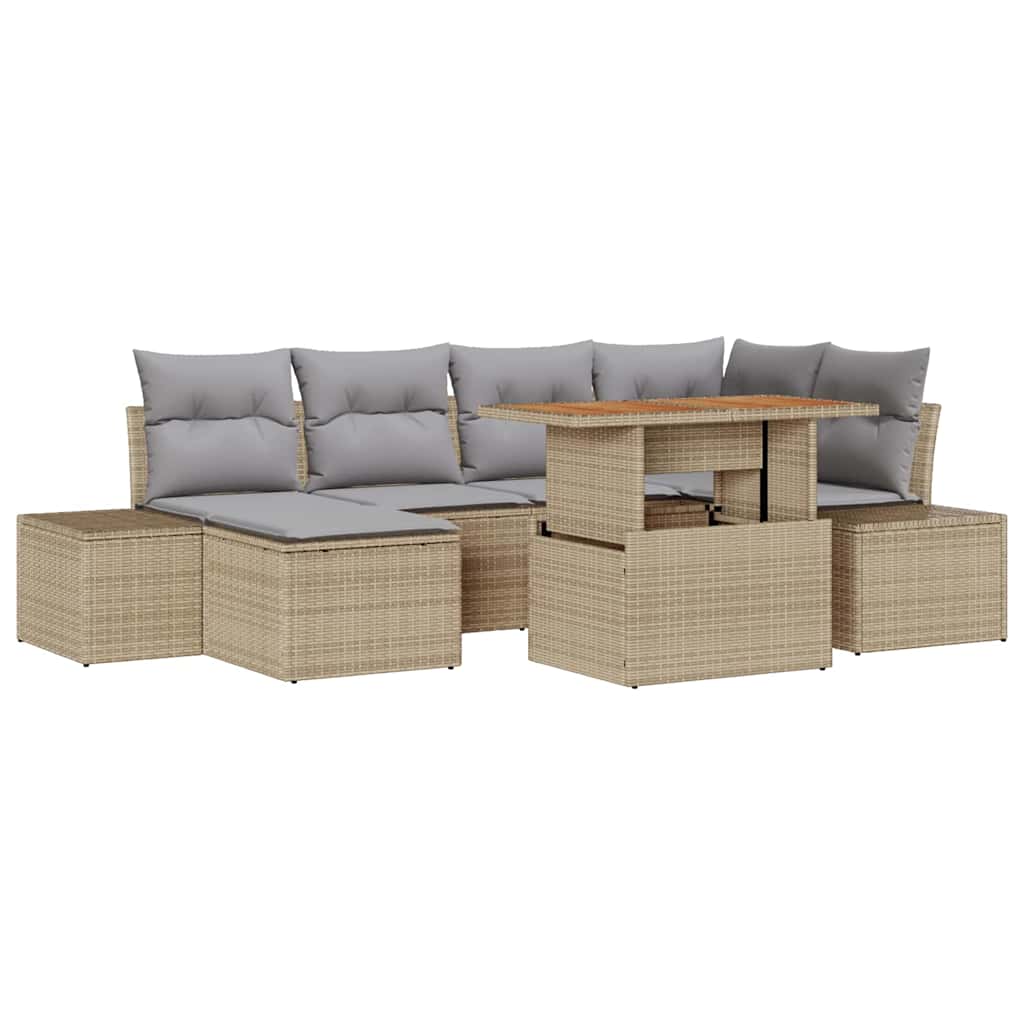 Garten-Sofa-Set mit Speicher 7 pcs Beige Poly Rattan
